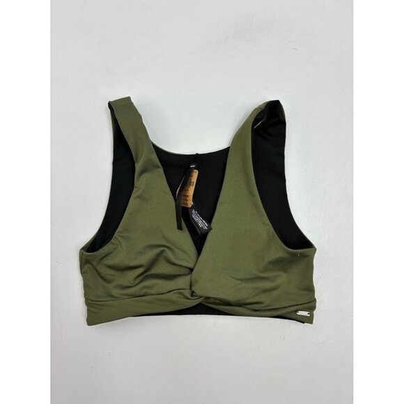 PINK Victoria's Secret Sports Bra XS Olive Green Black Twist Front Stretch Fit - Picture 1 of 5